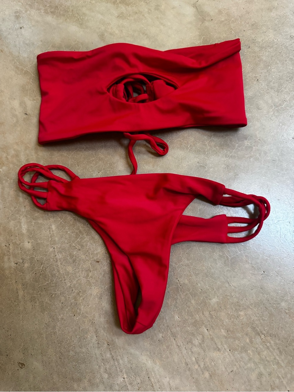 Red Strappy Bandeau Bikini Set